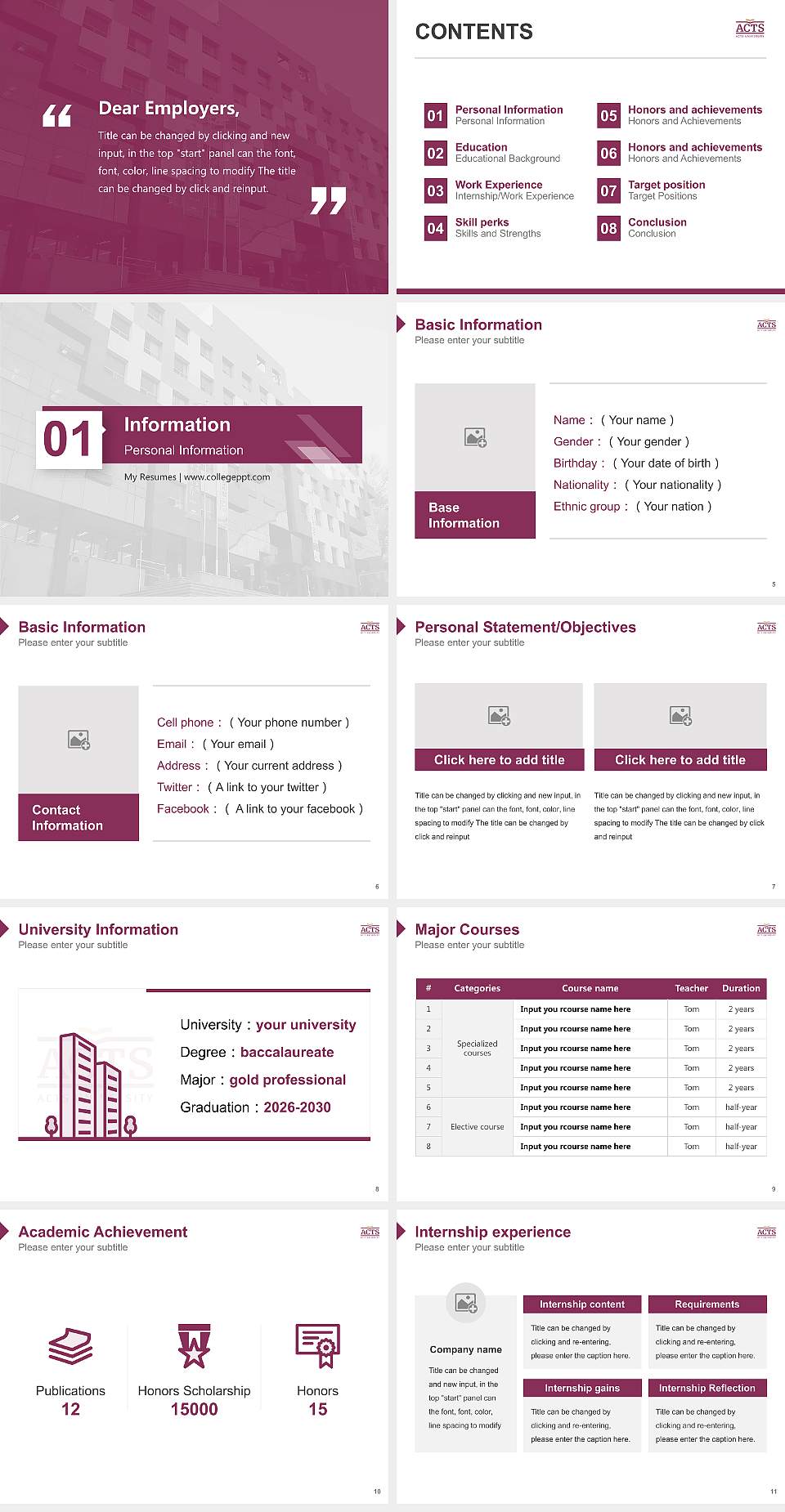 Asia United Theological University Resume PPT Template4:3 ratio PPT effect preview image2