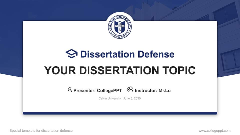 Calvin University Graduation Thesis Defense PPT Template16:9 ratio PPT effect preview image