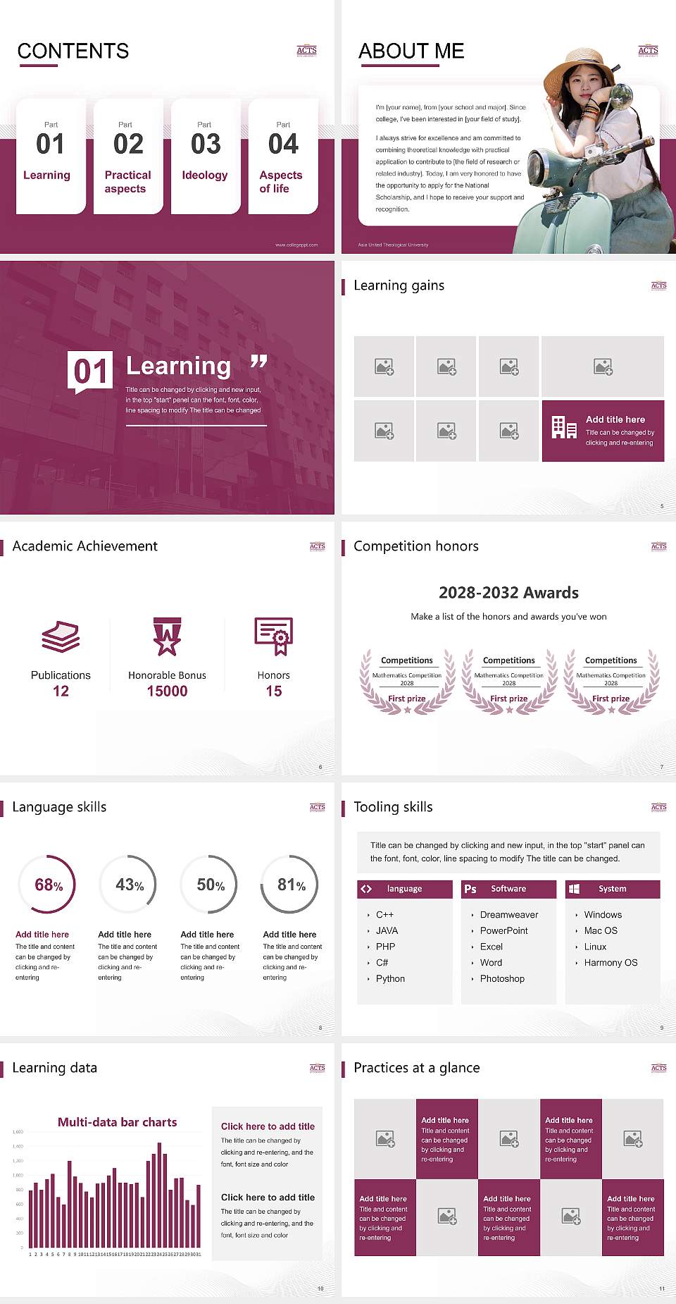 Asia United Theological University National Scholarship Defense PPT Template4:3 ratio PPT effect preview image2