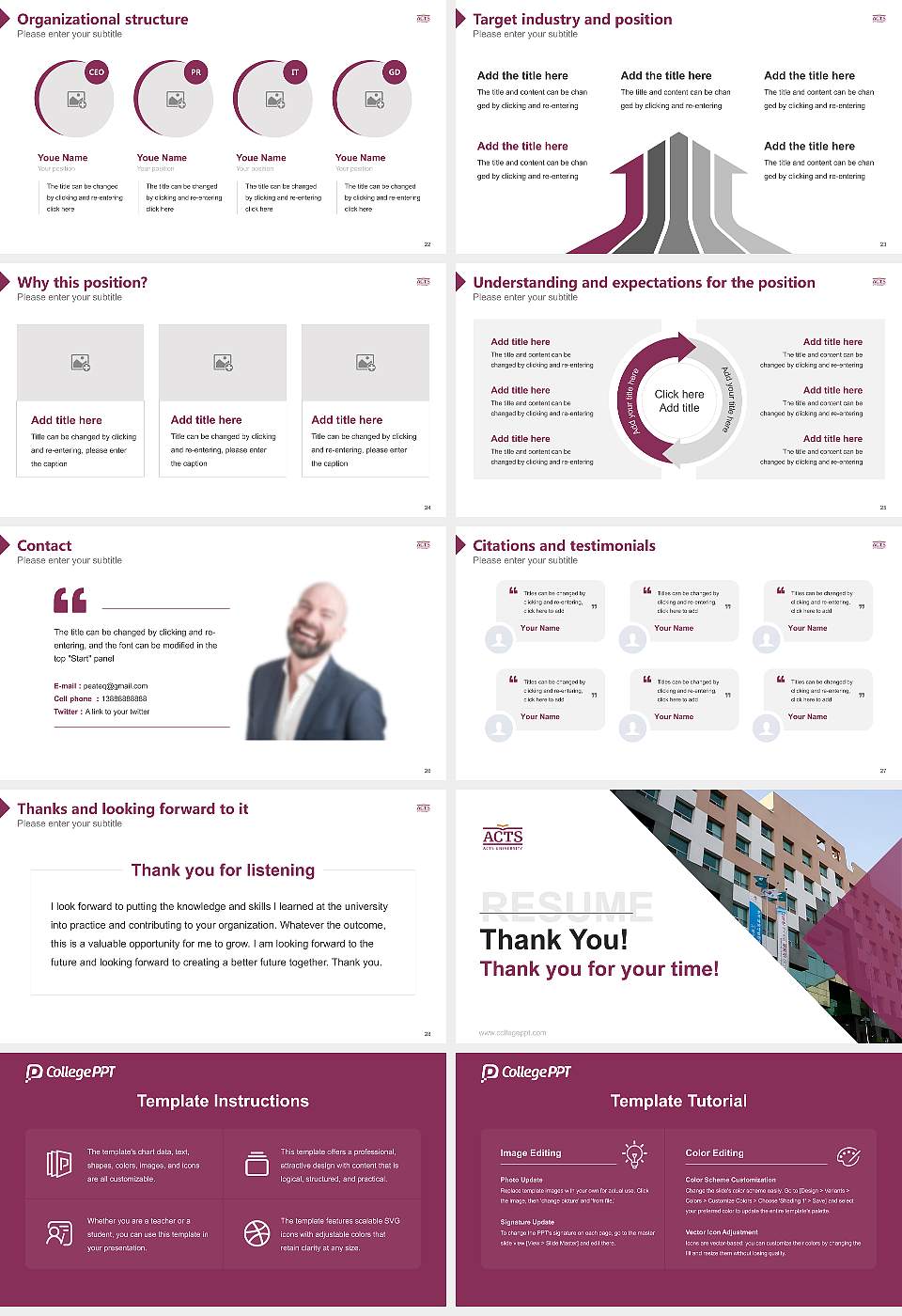 Asia United Theological University Resume PPT Template16:9 ratio PPT effect preview image4