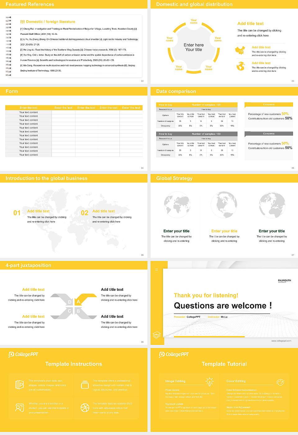 Falmouth University Thesis Proposal/Graduation Defense PPT Template16:9 ratio PPT effect preview image4