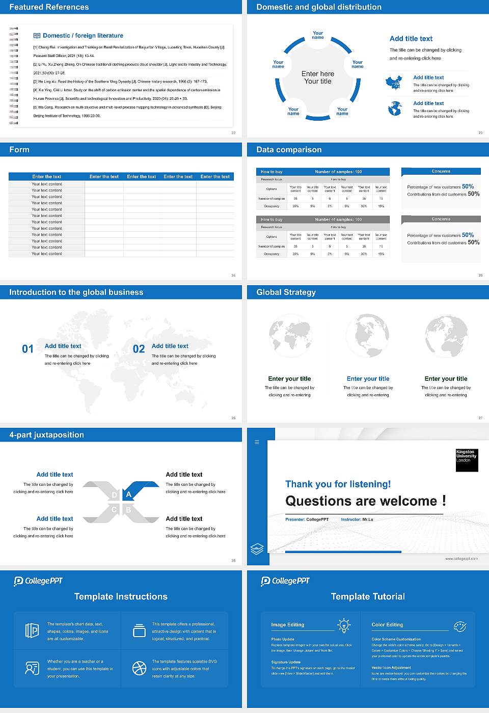 Kingston University Thesis Proposal/Graduation Defense PPT Template16:9 ratio PPT effect preview image4