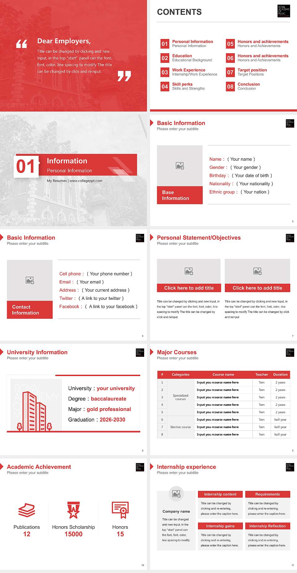 Royal Academy of Music Resume PPT Template4:3 ratio PPT effect preview image2