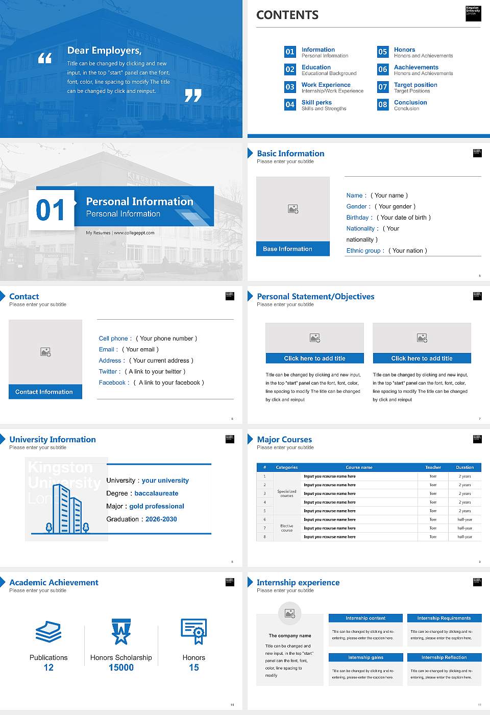 Kingston University Resume PPT Template16:9 ratio PPT effect preview image2