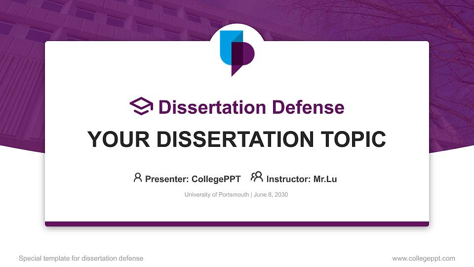 University of Portsmouth Graduation Thesis Defense PPT Template16:9 ratio PPT effect preview image