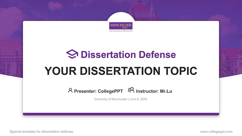 University of Manchester Graduation Thesis Defense PPT Template16:9 ratio PPT effect preview image