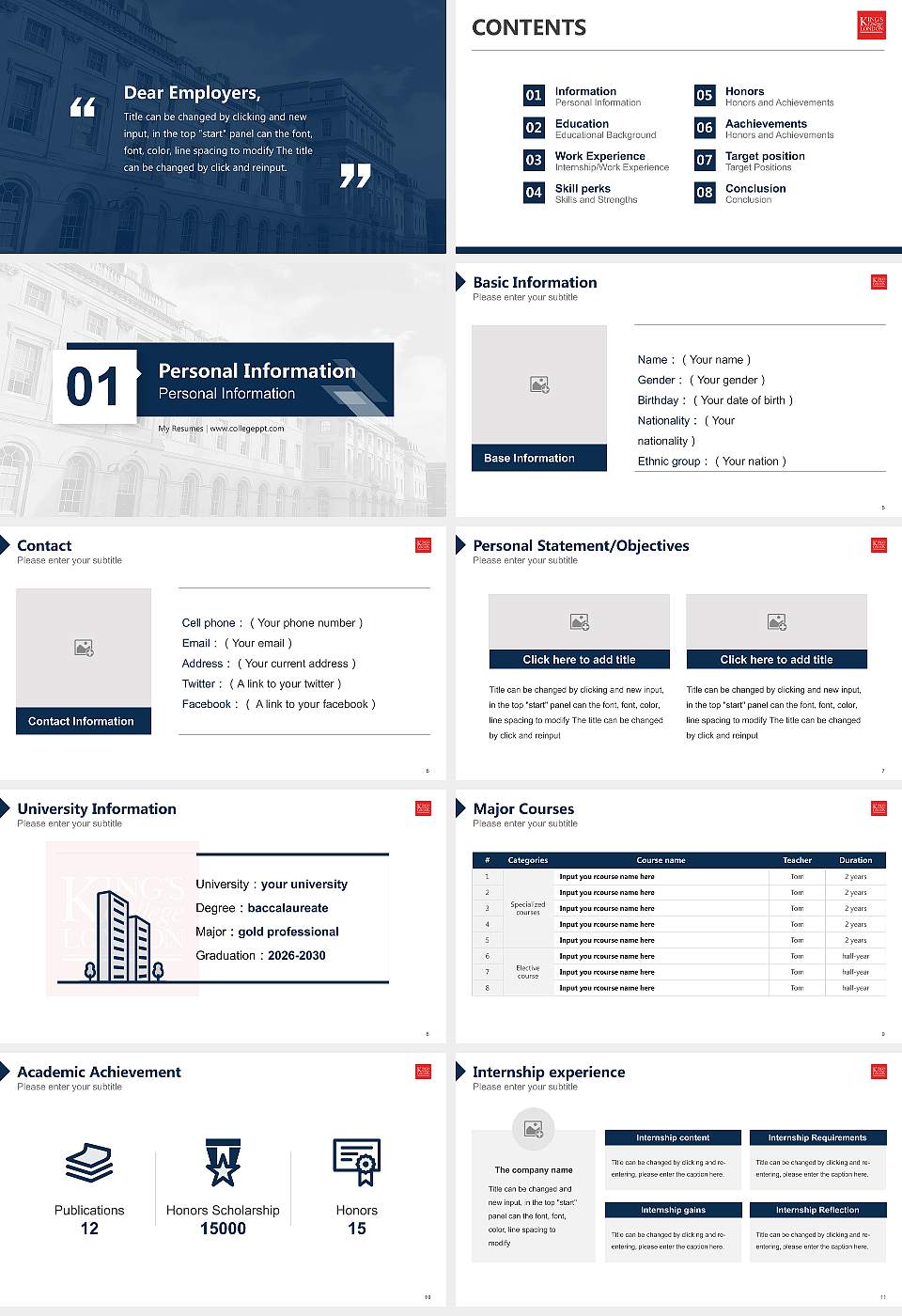 King’s College London Resume PPT Template16:9 ratio PPT effect preview image2