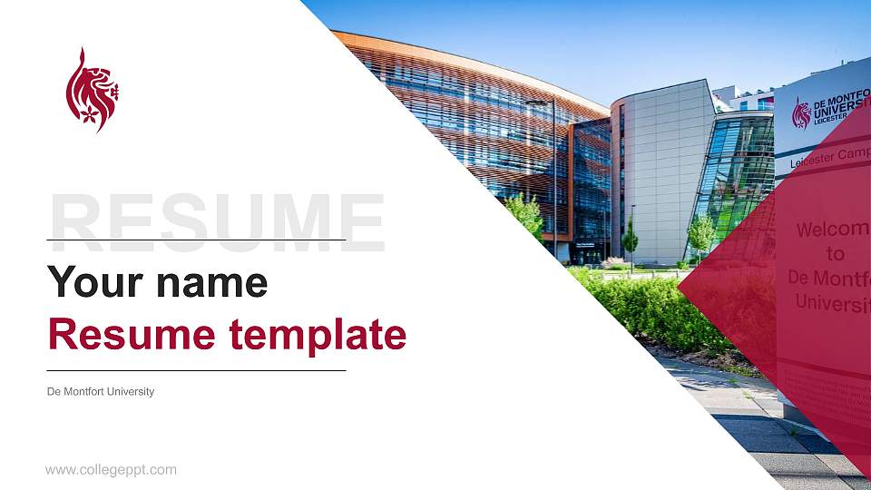 De Montfort University Resume PPT Template16:9 ratio PPT effect preview image