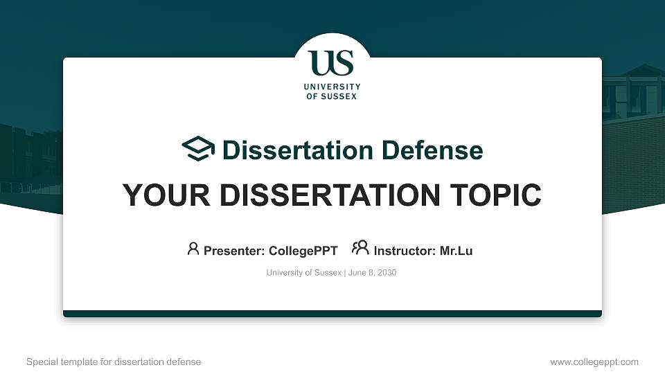 University of Sussex Graduation Thesis Defense PPT Template16:9 ratio PPT effect preview image
