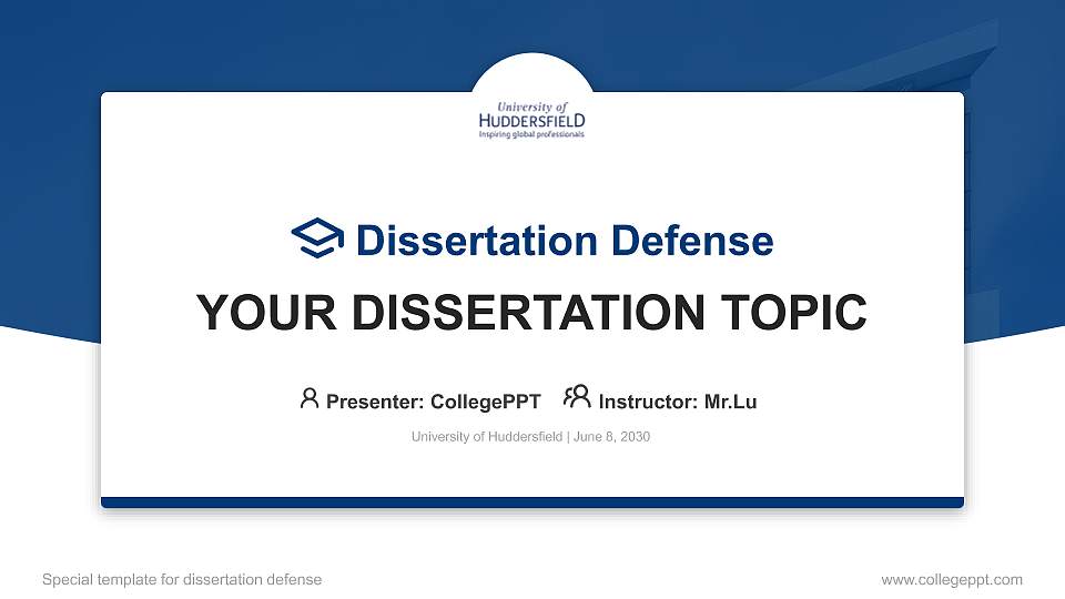 University of Huddersfield Graduation Thesis Defense PPT Template16:9 ratio PPT effect preview image