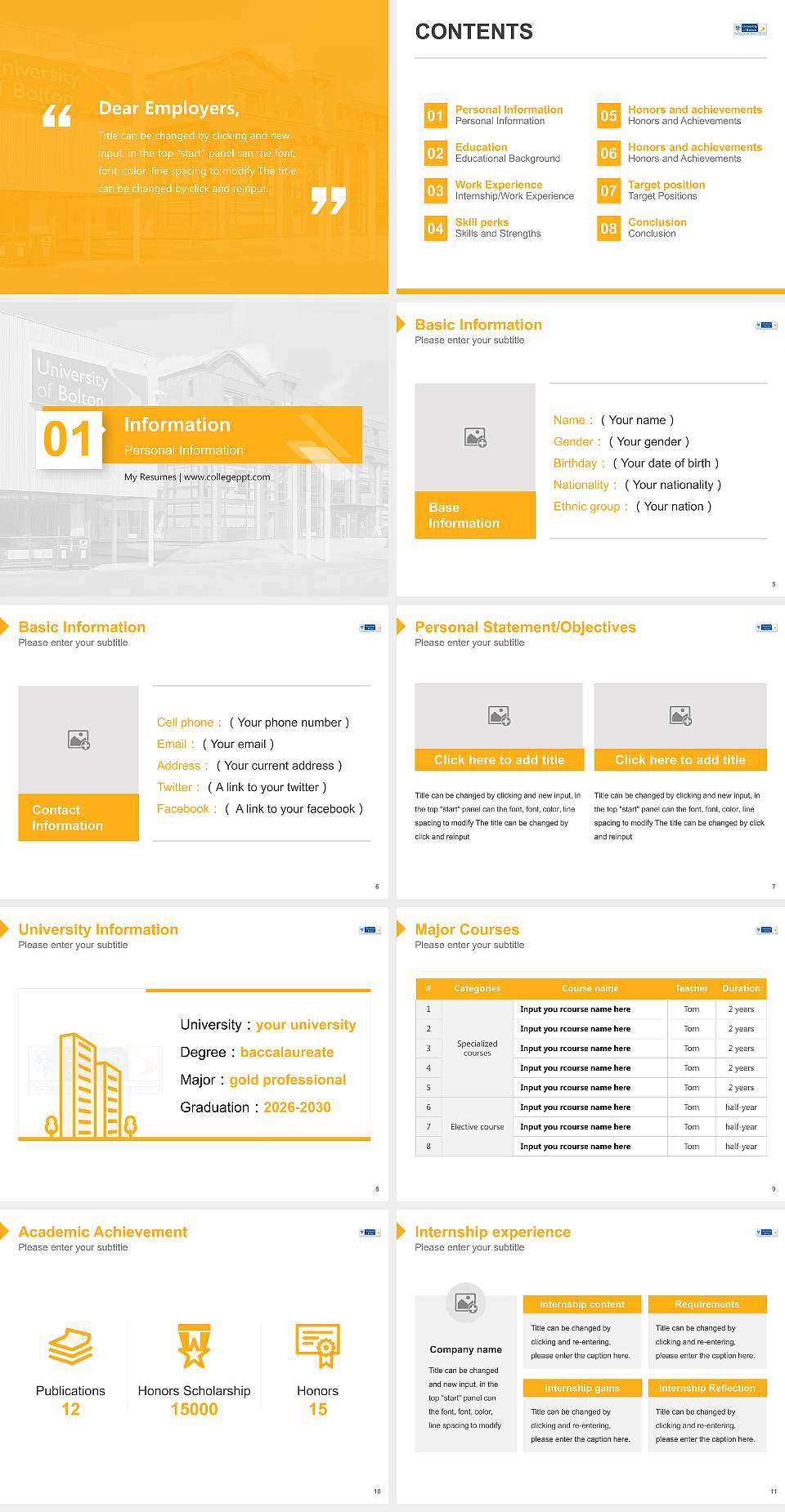 University of Bolton Resume PPT Template4:3 ratio PPT effect preview image2