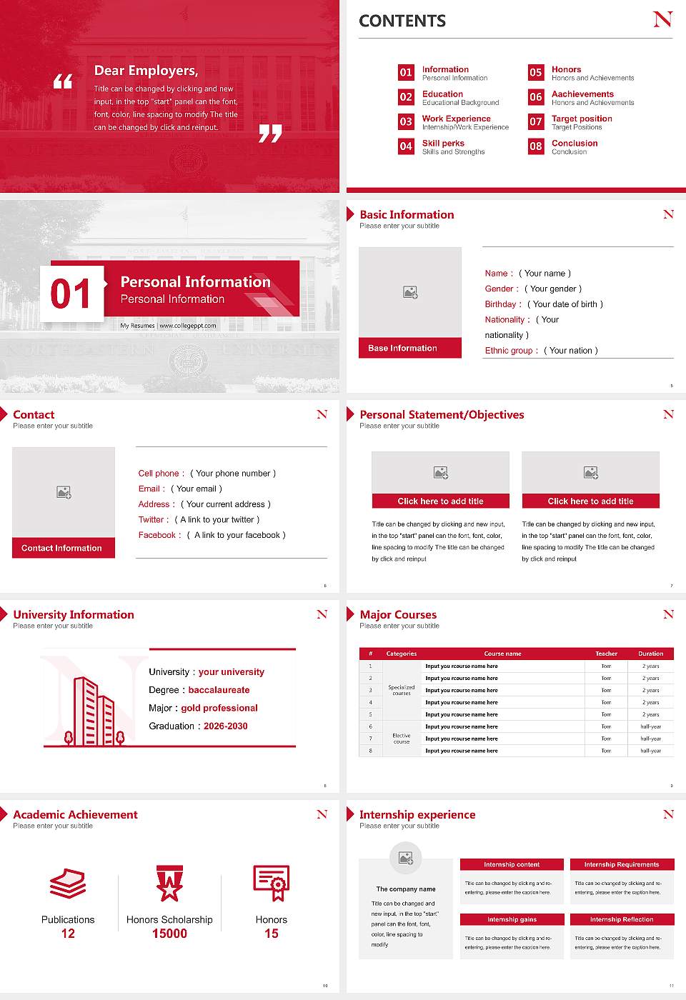 Northeastern University Resume PPT Template16:9 ratio PPT effect preview image2