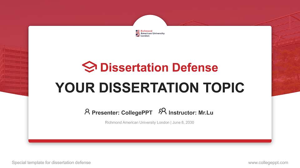 Richmond American University London Graduation Thesis Defense PPT Template16:9 ratio PPT effect preview image