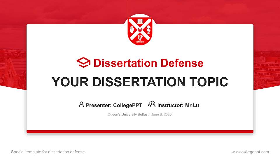 Queen’s University Belfast Graduation Thesis Defense PPT Template16:9 ratio PPT effect preview image