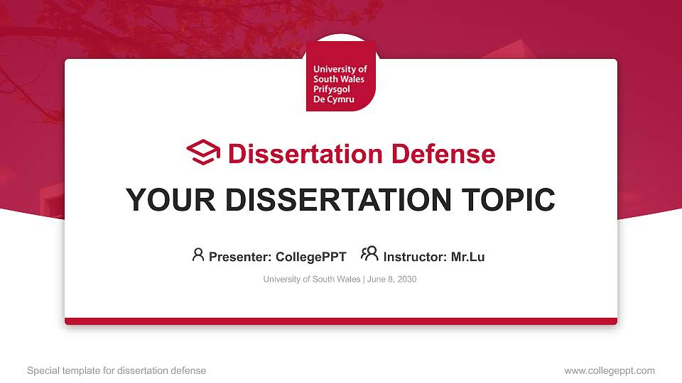 University of South Wales Graduation Thesis Defense PPT Template16:9 ratio PPT effect preview image1