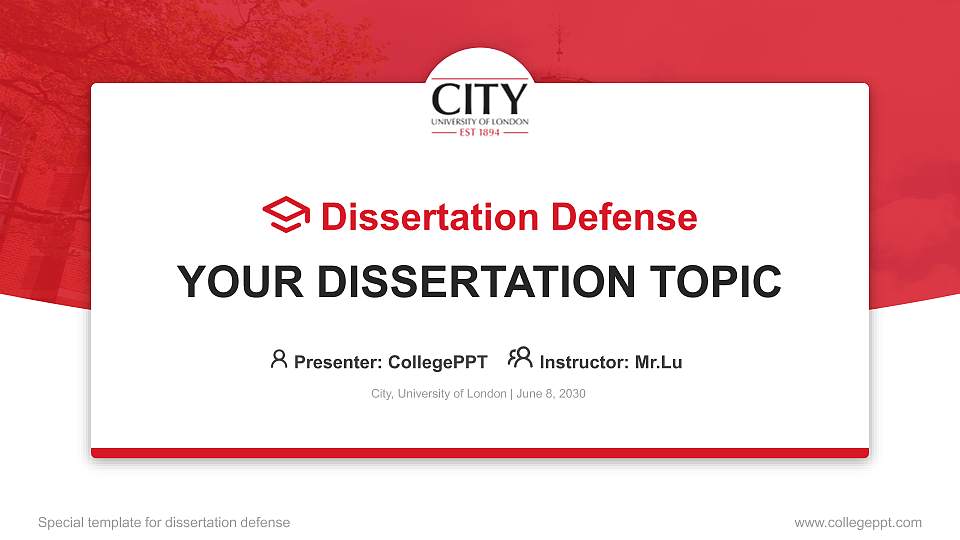 City, University of London Graduation Thesis Defense PPT Template16:9 ratio PPT effect preview image