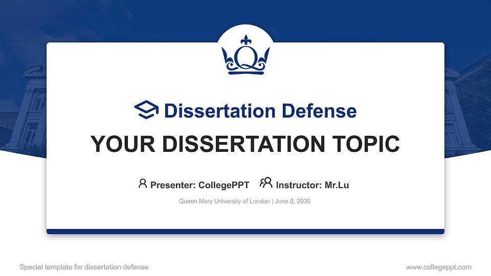 Queen Mary University of London Graduation Thesis Defense PPT Template16:9 ratio PPT effect preview image