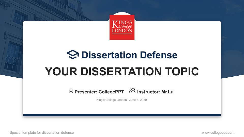 King’s College London Graduation Thesis Defense PPT Template16:9 ratio PPT effect preview image