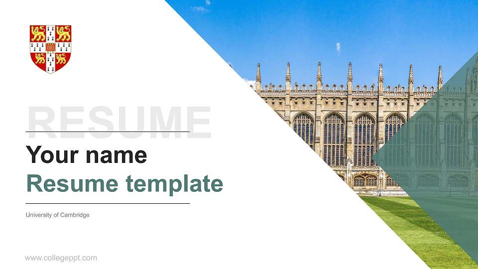University of Cambridge Resume PPT Template16:9 ratio PPT effect preview image