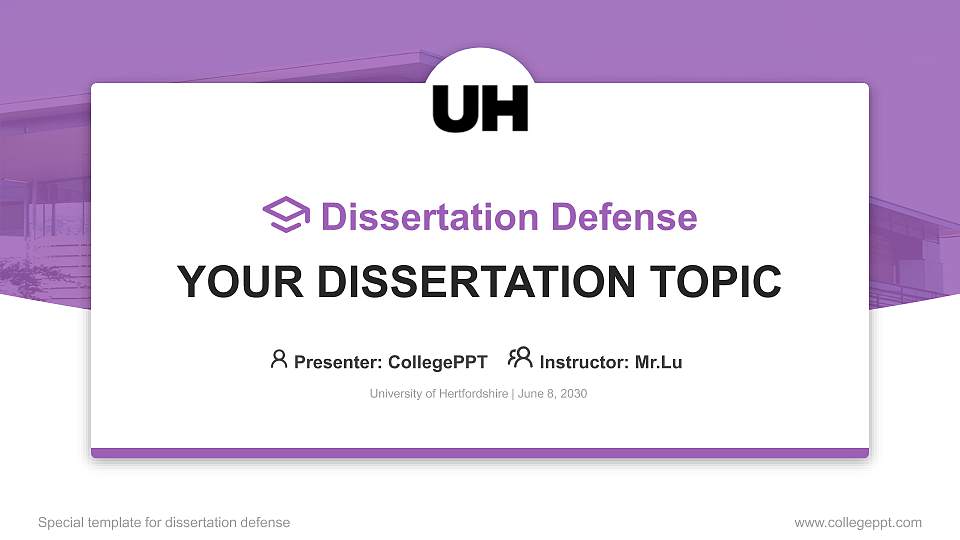 University of Hertfordshire Graduation Thesis Defense PPT Template16:9 ratio PPT effect preview image