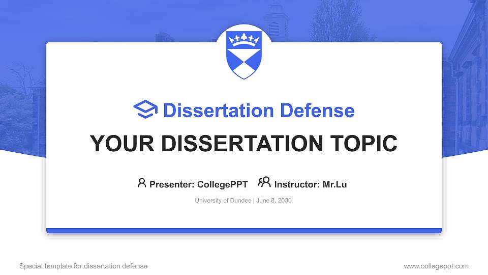University of Dundee Graduation Thesis Defense PPT Template16:9 ratio PPT effect preview image