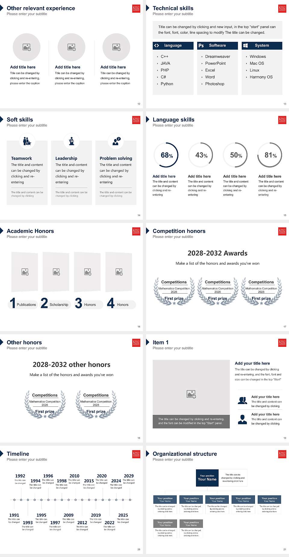 King’s College London Resume PPT Template4:3 ratio PPT effect preview image3