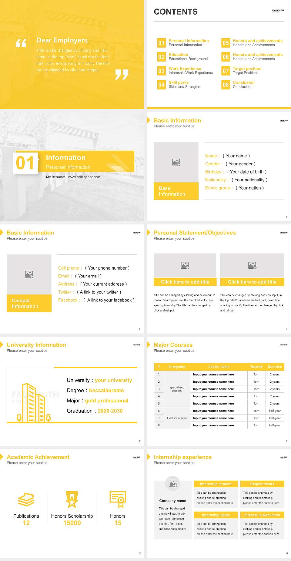 Falmouth University Resume PPT Template4:3 ratio PPT effect preview image2