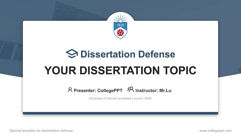 University of Central Lancashire Graduation Thesis Defense PPT Template16:9 ratio PPT effect preview image