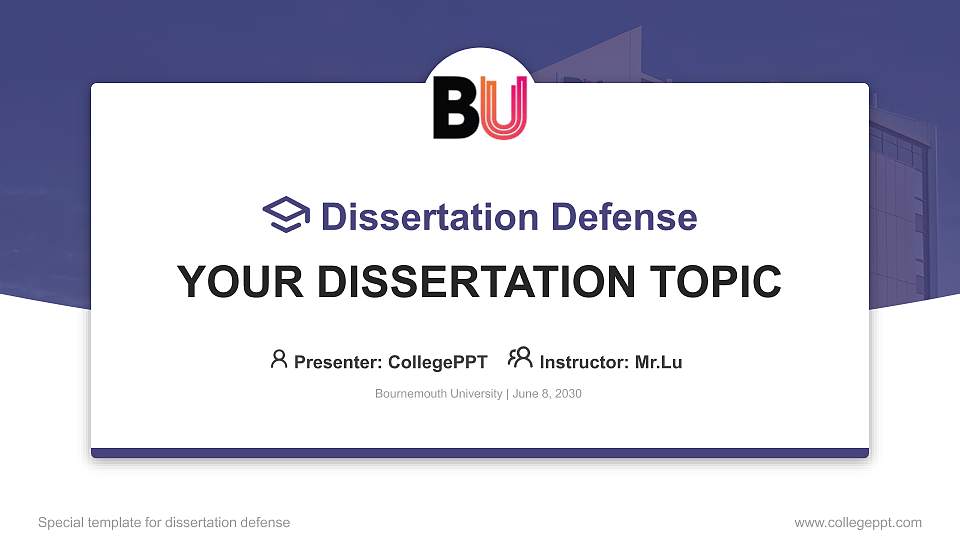 Bournemouth University Graduation Thesis Defense PPT Template16:9 ratio PPT effect preview image