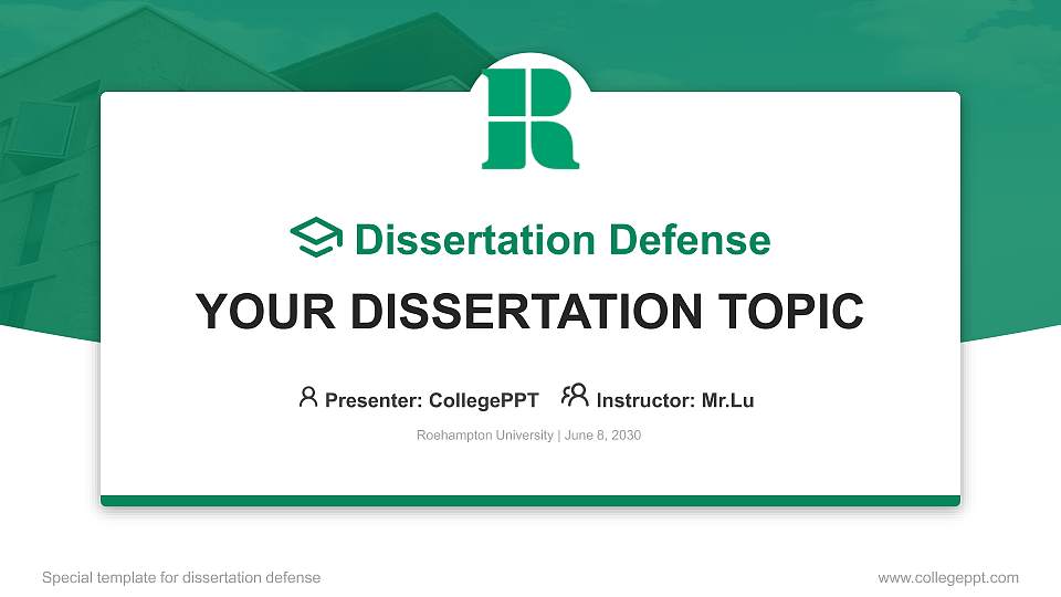 Roehampton University Graduation Thesis Defense PPT Template16:9 ratio PPT effect preview image