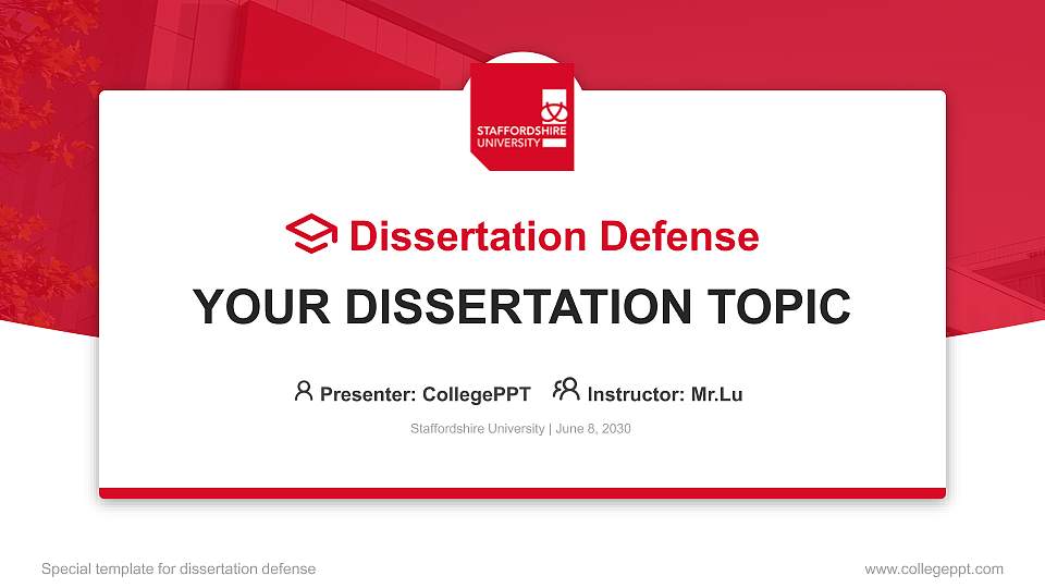 Staffordshire University Graduation Thesis Defense PPT Template16:9 ratio PPT effect preview image