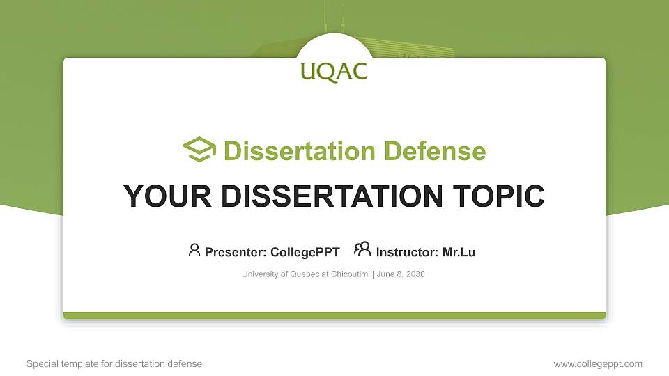 University of Quebec at Chicoutimi Graduation Thesis Defense PPT Template16:9 ratio PPT effect preview image