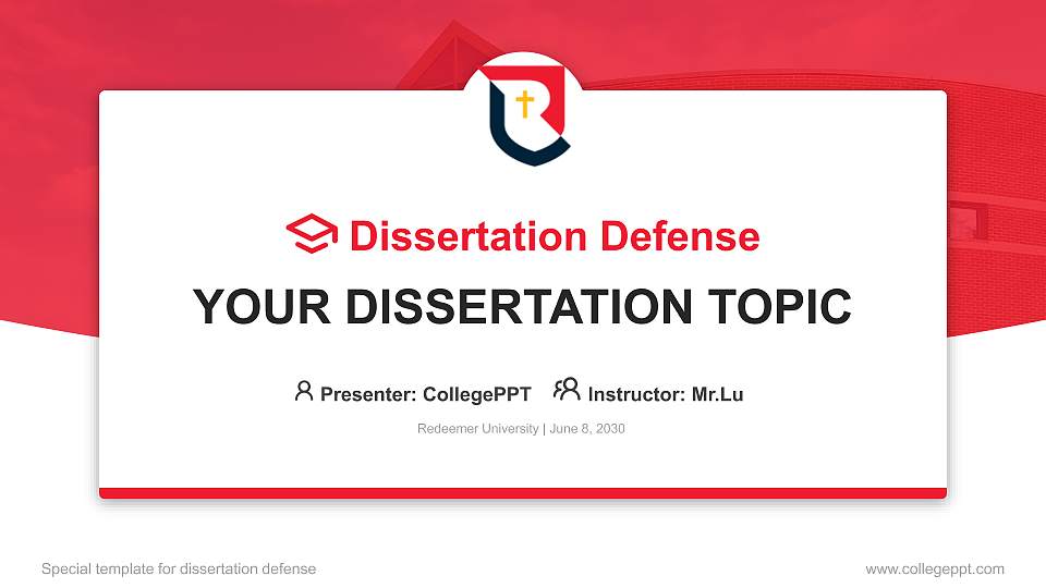Redeemer University Graduation Thesis Defense PPT Template16:9 ratio PPT effect preview image