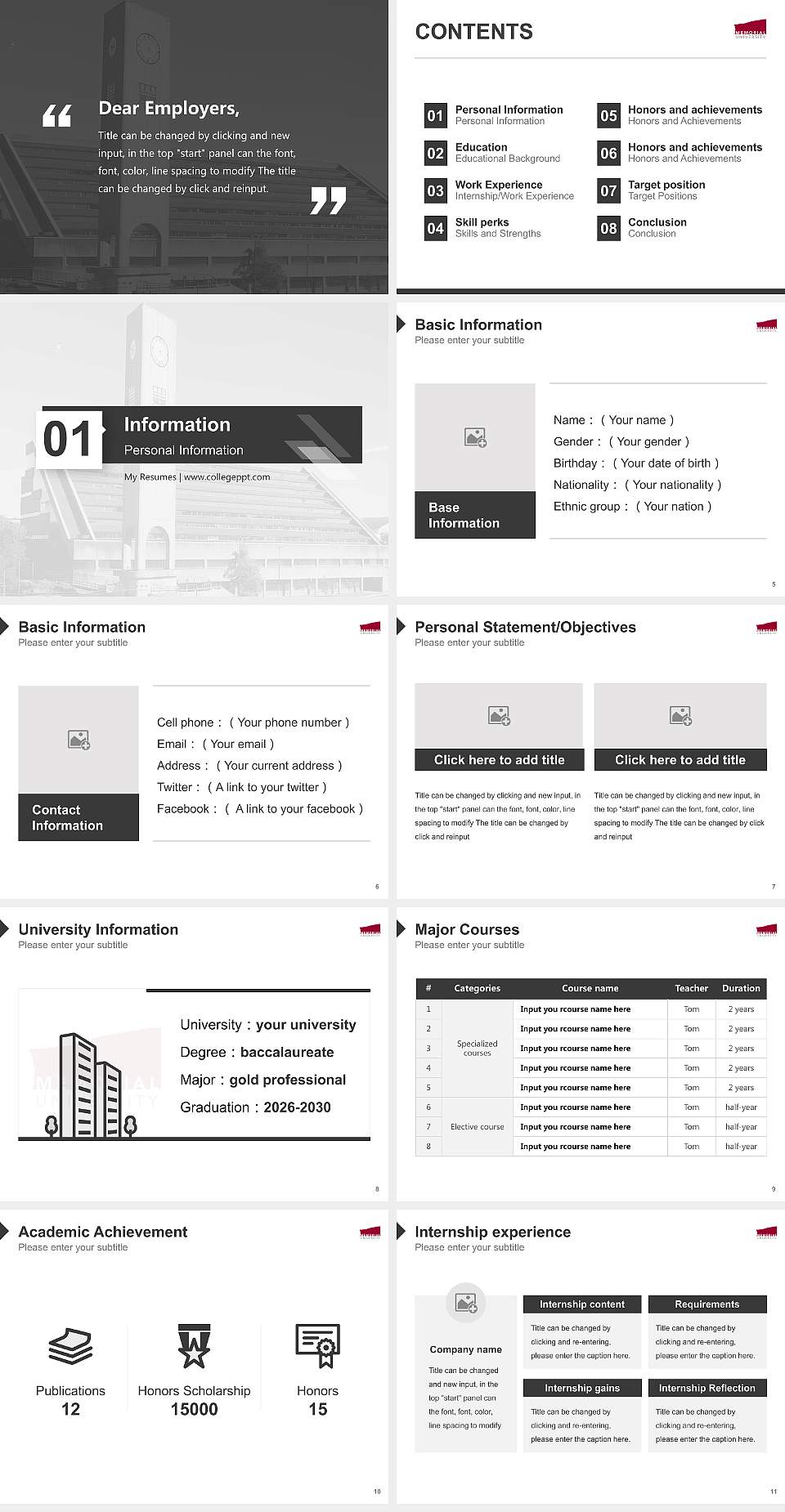 Memorial University of Newfoundland Resume PPT Template4:3 ratio PPT effect preview image2