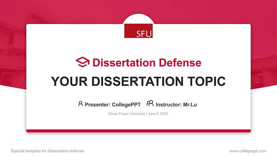 Simon Fraser University Graduation Thesis Defense PPT Template16:9 ratio PPT effect preview image