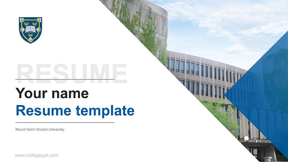 Mount Saint Vincent University Resume PPT Template16:9 ratio PPT effect preview image