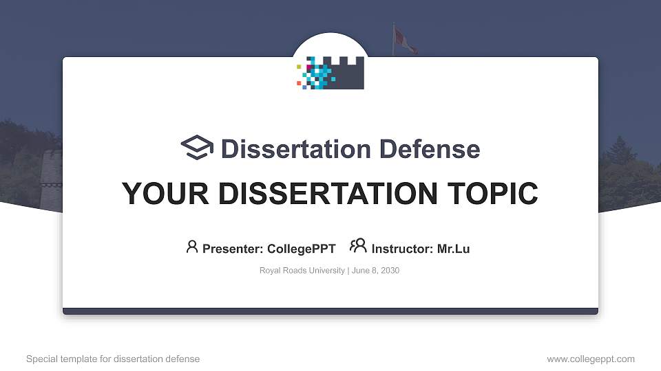 Royal Roads University Graduation Thesis Defense PPT Template16:9 ratio PPT effect preview image
