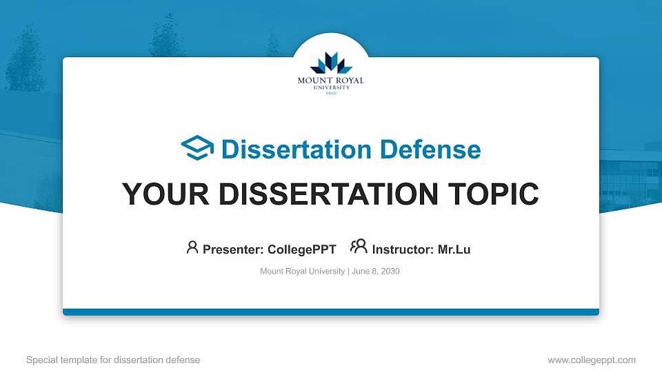 Mount Royal University Graduation Thesis Defense PPT Template16:9 ratio PPT effect preview image