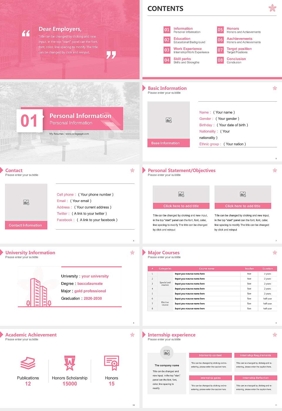 Gakushuin Women’s College Resume PPT Template16:9 ratio PPT effect preview image2