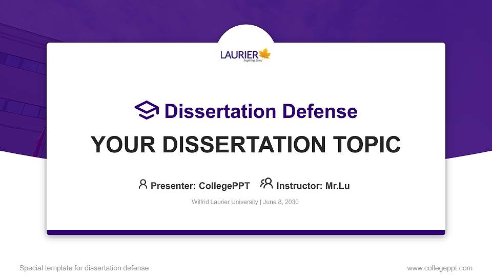 Wilfrid Laurier University Graduation Thesis Defense PPT Template16:9 ratio PPT effect preview image