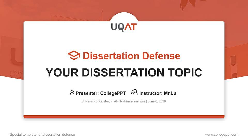 University of Quebec in Abitibi-Témiscamingue Graduation Thesis Defense PPT Template16:9 ratio PPT effect preview image
