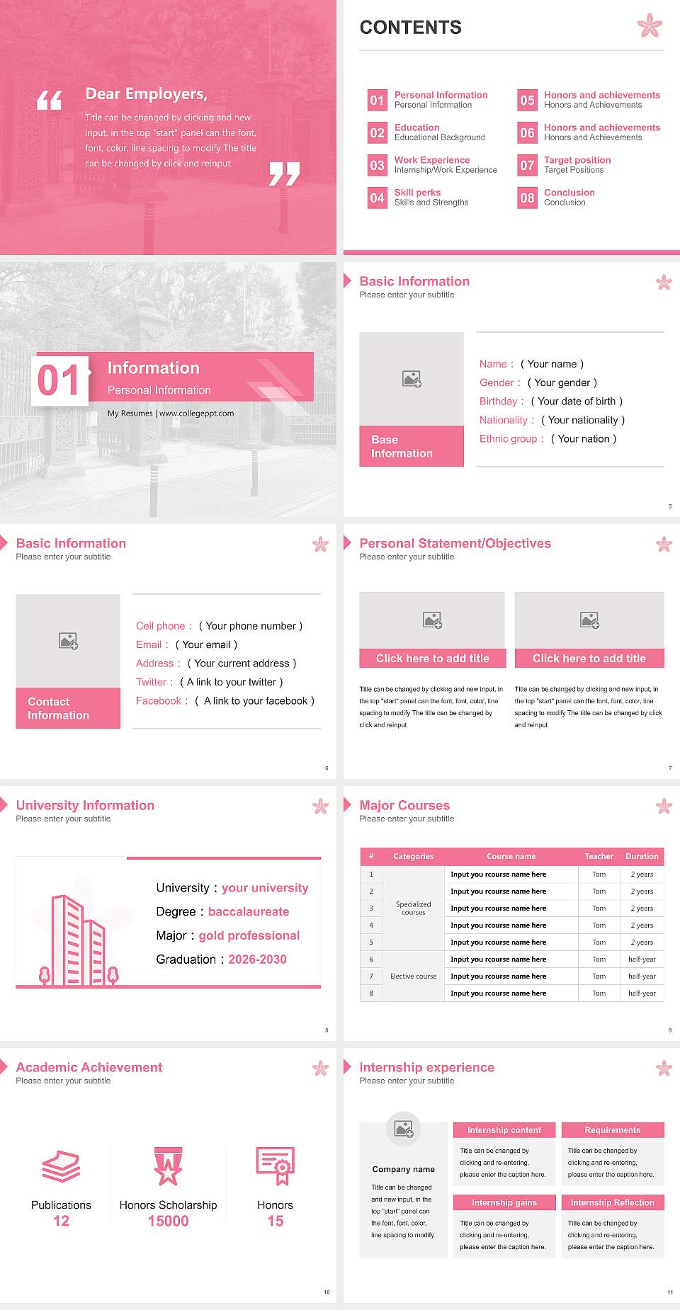 Gakushuin Women’s College Resume PPT Template4:3 ratio PPT effect preview image2