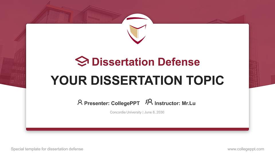 Concordia University Graduation Thesis Defense PPT Template16:9 ratio PPT effect preview image