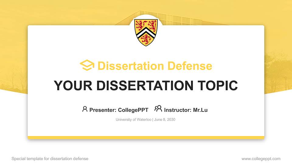 University of Waterloo Graduation Thesis Defense PPT Template16:9 ratio PPT effect preview image