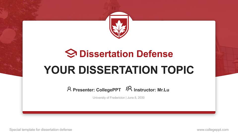 University of Fredericton Graduation Thesis Defense PPT Template16:9 ratio PPT effect preview image