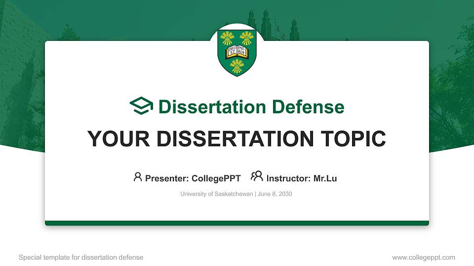 University of Saskatchewan Graduation Thesis Defense PPT Template16:9 ratio PPT effect preview image