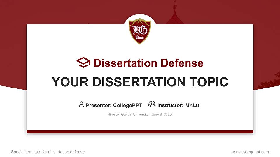 Hirosaki Gakuin University Graduation Thesis Defense PPT Template16:9 ratio PPT effect preview image