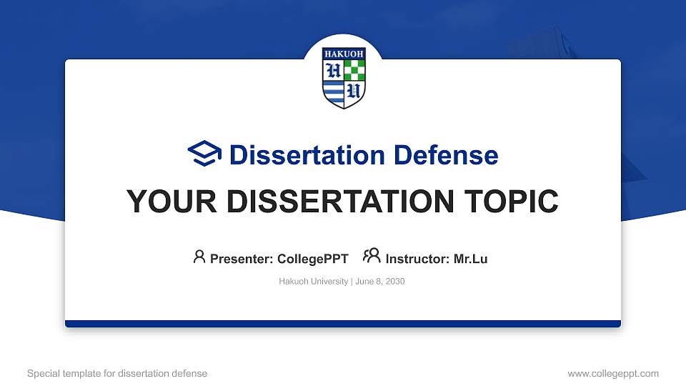 Hakuoh University Graduation Thesis Defense PPT Template16:9 ratio PPT effect preview image