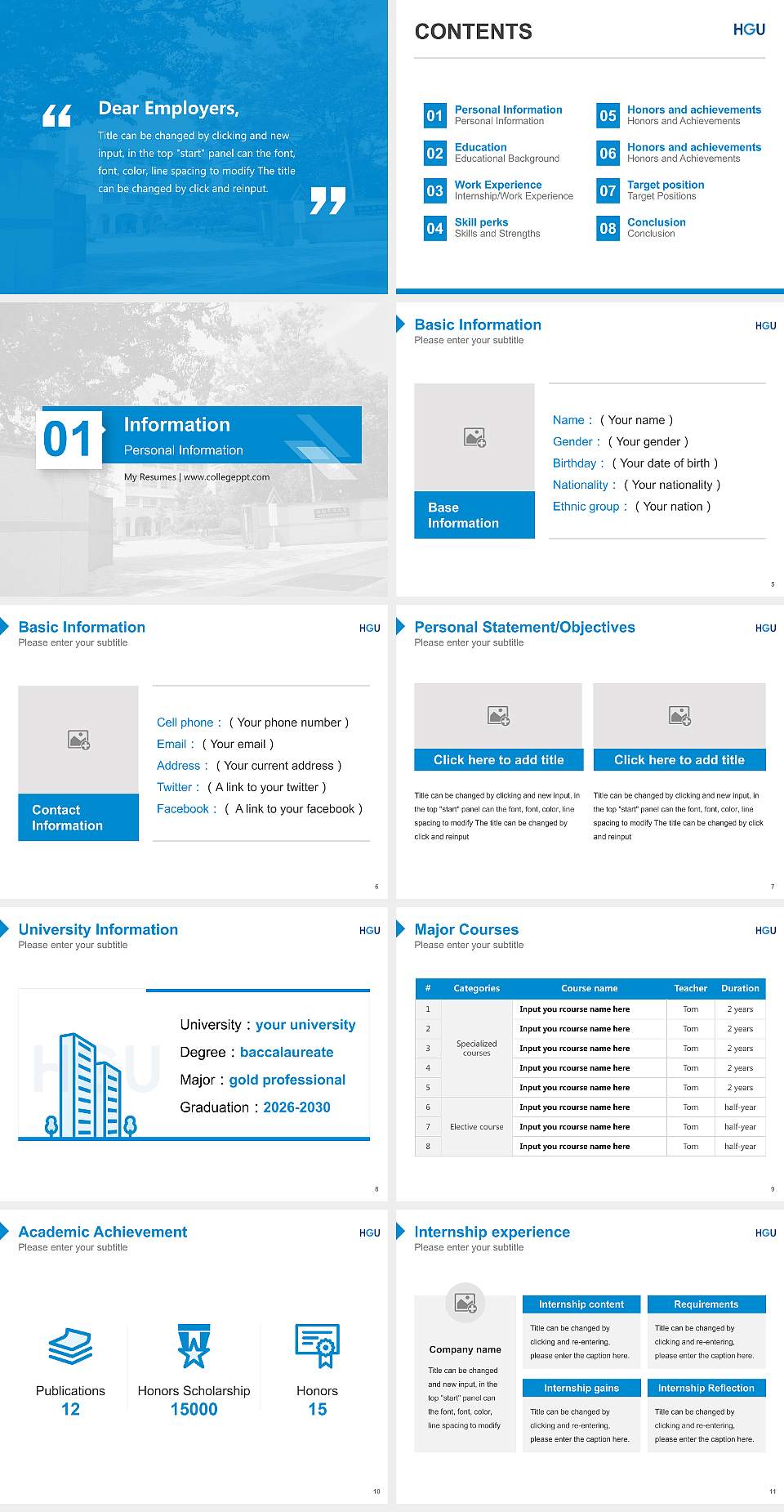 Hamamatsu Gakuin University Resume PPT Template4:3 ratio PPT effect preview image2