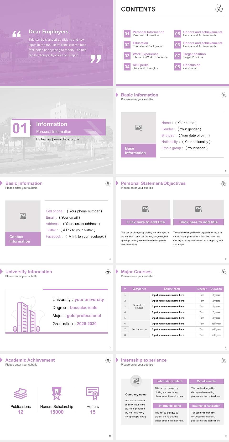 Gunma Prefectural Women’s University Resume PPT Template4:3 ratio PPT effect preview image2